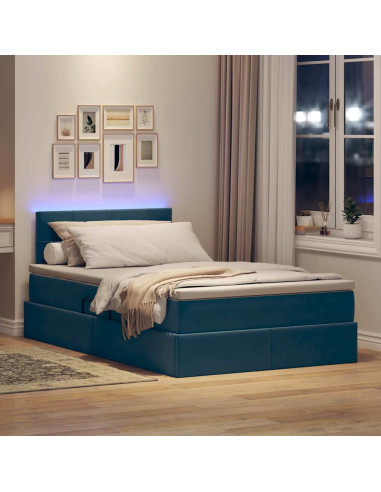 Letto con contenitore e LED con led Blu 120 x 190 cm Velluto