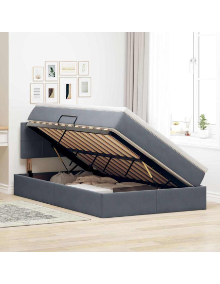 Letto con contenitore e LED Grigio scuro 120 x 200 cm Velluto