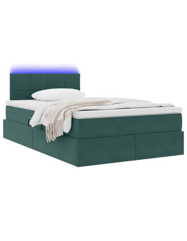 Letto con contenitore e LED Verde Scuro 120 x 200 cm Velluto