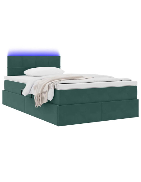 Letto con contenitore e LED Verde Scuro 120 x 200 cm Velluto
