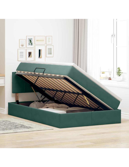 Letto con contenitore e LED Verde Scuro 120 x 200 cm Velluto