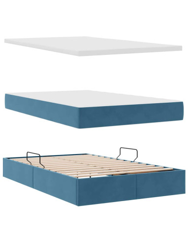 Letto con contenitore e LED Blu Scuro 120 x 200 cm Velluto