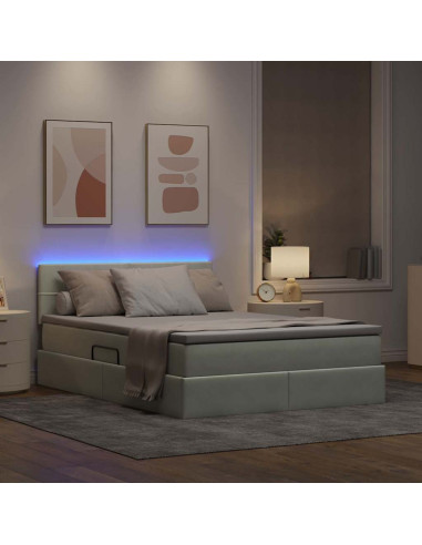 Letto con contenitore e LED Grigio chiaro 140 x 190 cm Velluto