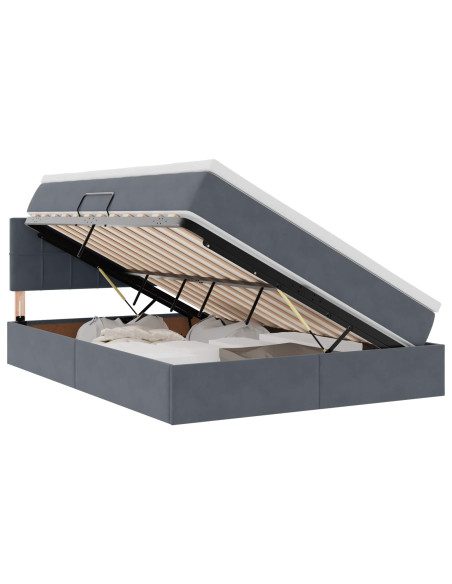 Letto con contenitore e LED Grigio scuro 140 x 190 cm Velluto
