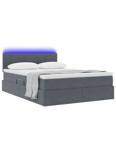 Letto con contenitore e LED Grigio scuro 140 x 200 cm Velluto