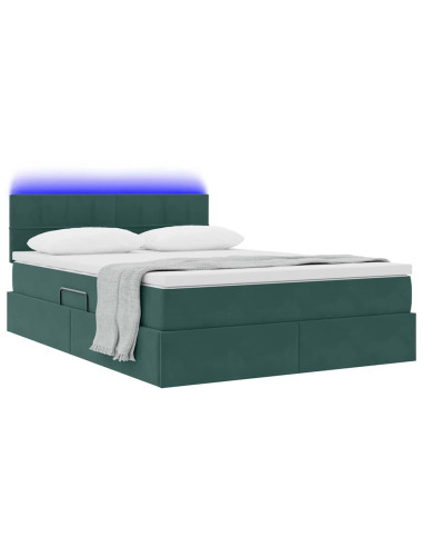 Letto con contenitore e LED Verde Scuro 140 x 200 cm Velluto