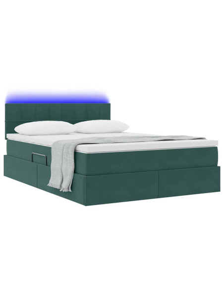Letto con contenitore e LED Verde Scuro 140 x 200 cm Velluto