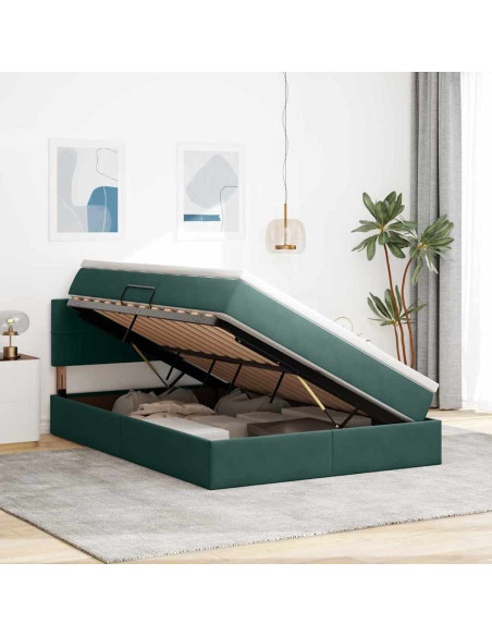 Letto con contenitore e LED Verde Scuro 140 x 200 cm Velluto