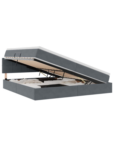 Letto con contenitore e LED Grigio scuro 200 x 200 cm Velluto