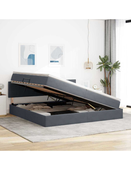 Letto con contenitore e LED Grigio scuro 200 x 200 cm Velluto