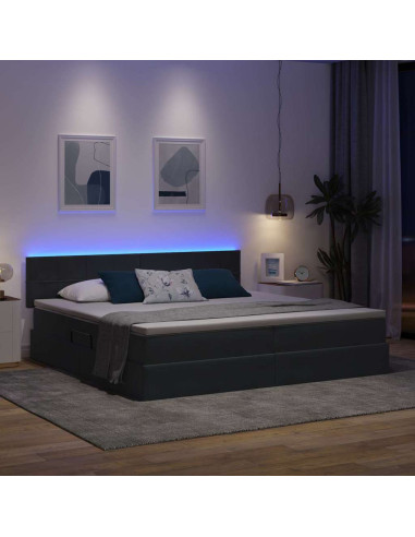 Letto con contenitore e LED Grigio scuro 200 x 200 cm Velluto