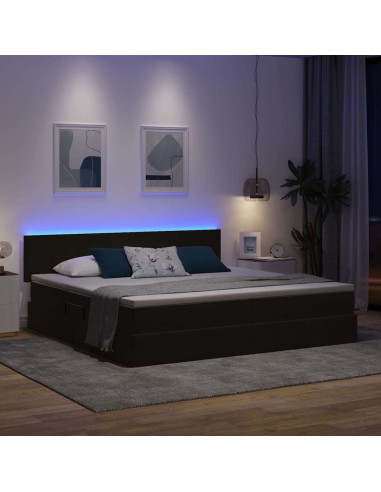 Letto con contenitore e LED con led Nero 200 x 200 cm Velluto