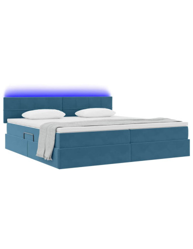 Letto con contenitore e LED Blu Scuro 200 x 200 cm Velluto