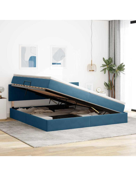 Letto con contenitore e LED Blu Scuro 200 x 200 cm Velluto