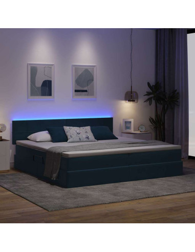 Letto con contenitore e LED Blu Scuro 200 x 200 cm Velluto