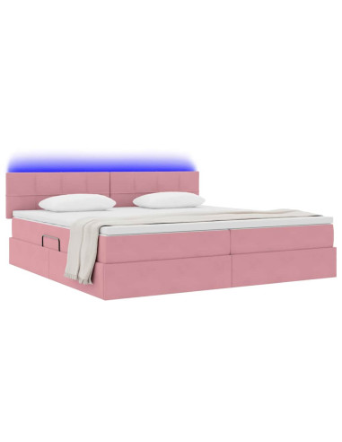 Letto con contenitore e LED con led Rosa 200 x 200 cm Velluto
