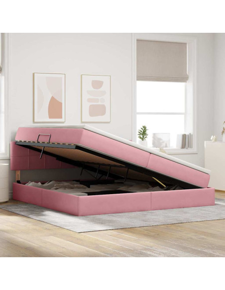 Letto con contenitore e LED con led Rosa 200 x 200 cm Velluto