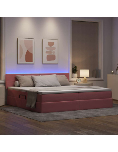 Letto con contenitore e LED con led Rosa 200 x 200 cm Velluto