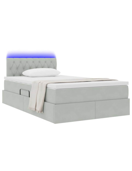 Letto con contenitore e LED Grigio chiaro 120 x 190 cm Velluto