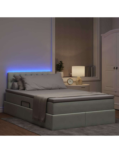 Letto con contenitore e LED Grigio chiaro 120 x 190 cm Velluto
