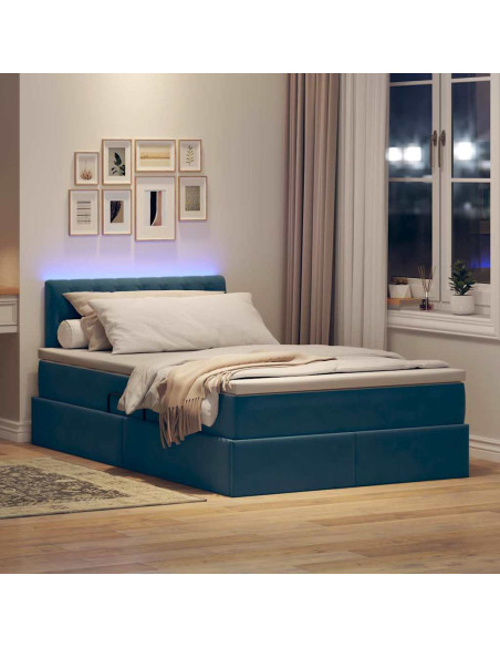 Letto con contenitore e LED con led Blu 120 x 190 cm Velluto