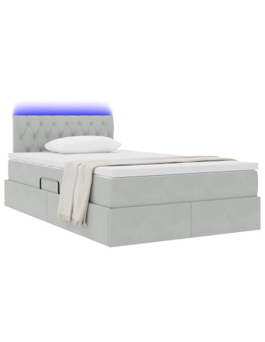 Letto con contenitore e LED Grigio chiaro 120 x 200 cm Velluto