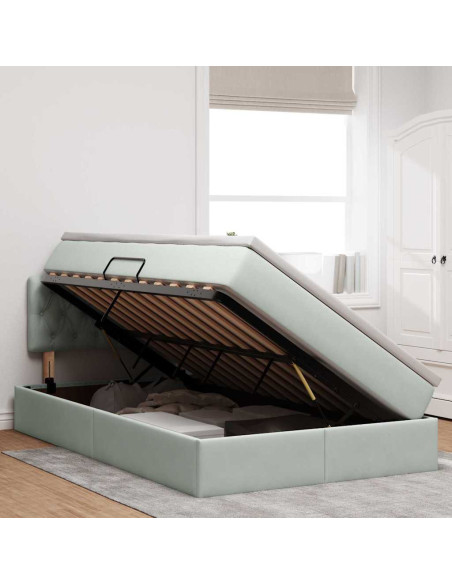 Letto con contenitore e LED Grigio chiaro 120 x 200 cm Velluto