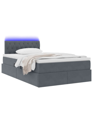 Letto con contenitore e LED Grigio scuro 120 x 200 cm Velluto