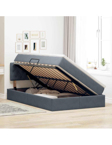 Letto con contenitore e LED Grigio scuro 120 x 200 cm Velluto