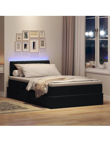Letto con contenitore e LED con led Nero 120 x 200 cm Velluto