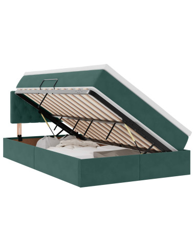 Letto con contenitore e LED Verde Scuro 120 x 200 cm Velluto