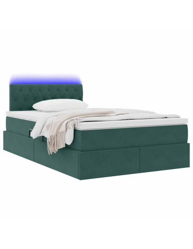 Letto con contenitore e LED Verde Scuro 120 x 200 cm Velluto
