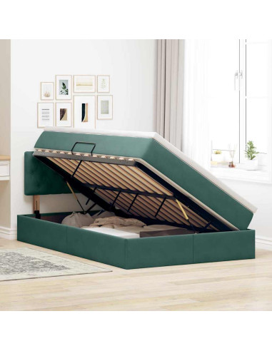 Letto con contenitore e LED Verde Scuro 120 x 200 cm Velluto