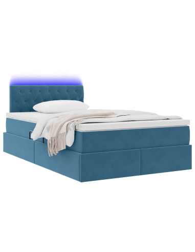 Letto con contenitore e LED Blu Scuro 120 x 200 cm Velluto