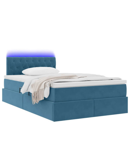 Letto con contenitore e LED Blu Scuro 120 x 200 cm Velluto