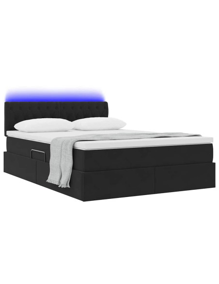 Letto con contenitore e LED con led Nero 140 x 190 cm Velluto