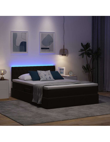 Letto con contenitore e LED con led Nero 140 x 200 cm Velluto