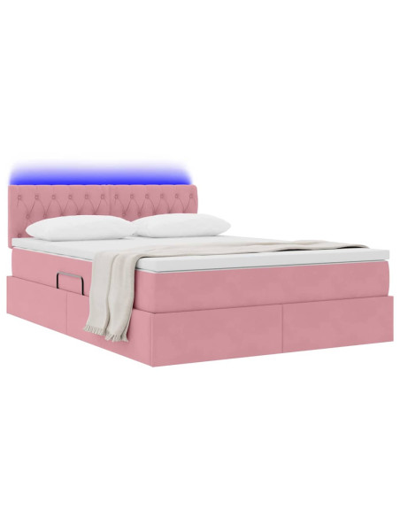 Letto con contenitore e LED con led Rosa 140 x 200 cm Velluto