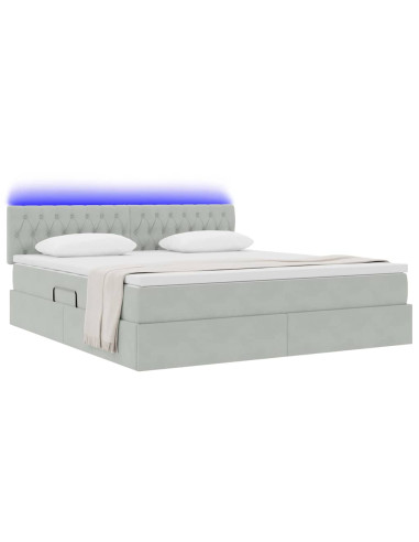 Letto con contenitore e LED Grigio chiaro 160 x 200 cm Velluto