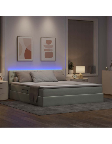 Letto con contenitore e LED Grigio chiaro 160 x 200 cm Velluto