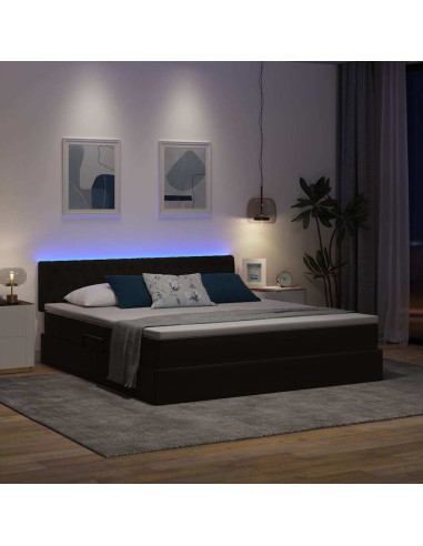 Letto con contenitore e LED con led Nero 160 x 200 cm Velluto