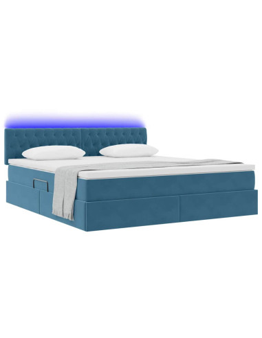 Letto con contenitore e LED Blu Scuro 160 x 200 cm Velluto