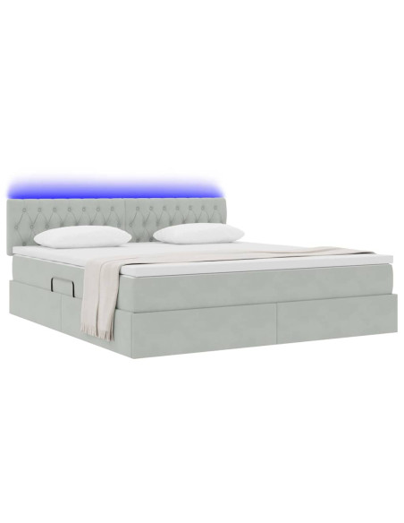 Letto con contenitore e LED Grigio chiaro 180 x 200 cm Velluto