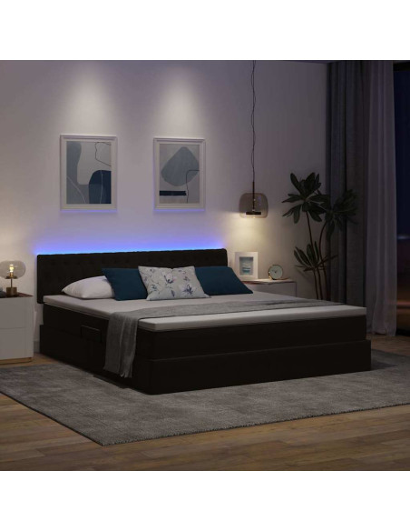 Letto con contenitore e LED con led Nero 180 x 200 cm Velluto