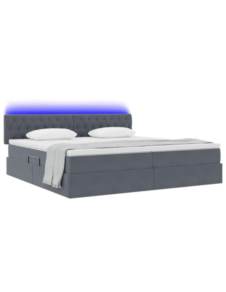 Letto con contenitore e LED Grigio scuro 200 x 200 cm Velluto