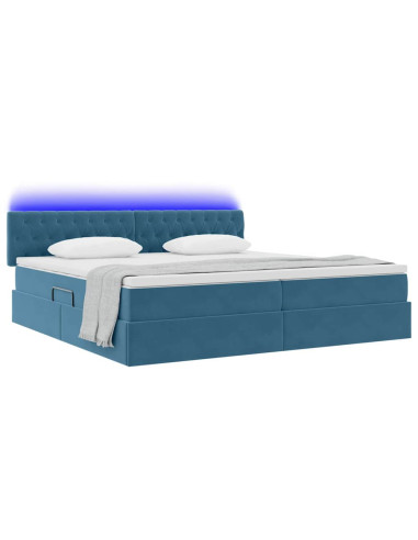 Letto con contenitore e LED Blu Scuro 200 x 200 cm Velluto