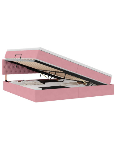 Letto con contenitore e LED con led Rosa 200 x 200 cm Velluto