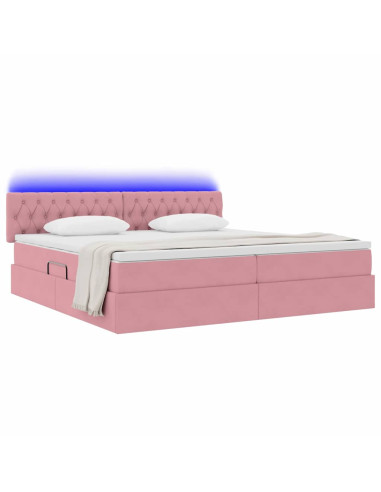 Letto con contenitore e LED con led Rosa 200 x 200 cm Velluto
