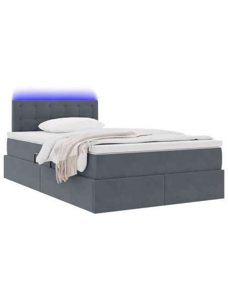 Letto con contenitore e LED Grigio scuro 120 x 190 cm Velluto