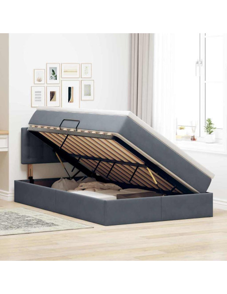 Letto con contenitore e LED Grigio scuro 120 x 190 cm Velluto